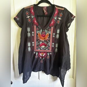 Johnny Was embroidered black shirt Large